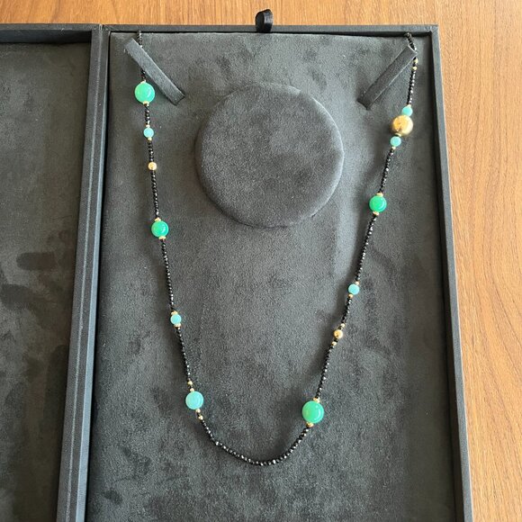DAVID YURMAN 18K 750 AMAZONITE, CHRYSOPRASE & SPINEL BEAD STRAND NECKLACE